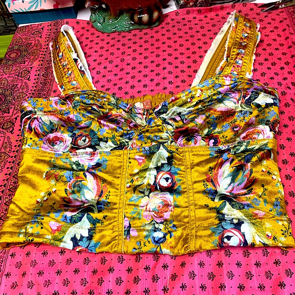 Anthropologie Pilcro velvet corset top. Fabulous gold velvet side zipped corset.